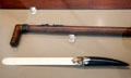 Cane which opened out to become track gauge & paper knife with ivory blade & ebony handle both owned by I.K. Brunel at STEAM Museum of Great Western Railway. Swindon, England.