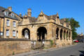 Arched & gabled historic market hall in town center. Chipping Campden, England.