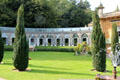 Row of windows set in curved Orangery at Sezincote House. Moreton-in-Marsh, England.