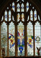 Stained glass window Christ in Majesty by Christopher Webb in chancel of Church of St Peter & St Paul. Northleach, England.