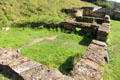 Foundations of the rooms next to the bath house which most likely served as a reception suite where the villa owner would greet guests at Chedworth Roman Villa. England.