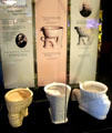 Various ceramic flush water closet styles by several Staffordshire potteries in bathroom history display at Gladstone Pottery Museum. Longton, Stoke, England