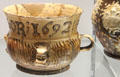 Glazed earthenware posset pot inscribed George Taylor from Straffordshire at Potteries Museum & Art Gallery. Hanley, Stoke-on-Trent, England.