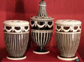 Earthenware black & white neoclassical vases impressed Wedgwood of Etruria, at Potteries Museum & Art Gallery. Hanley, Stoke-on-Trent, England.