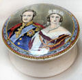 Souvenir Great Exhibition ironstone paste pot color printed with Victoria & Albert image by F&R Pratt of Fenton, Staffordshire at Potteries Museum & Art Gallery. Hanley, Stoke-on-Trent, England.