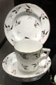 Bone chine teaware with printed flying cranes pattern G4377 by Mintons of Stoke-upon-Trent at Potteries Museum & Art Gallery. Hanley, Stoke-on-Trent, England.