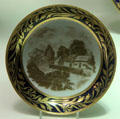 Example of gilding using Warburton's Patent on porcelain saucer c1815 from New Hall, Shelton, Staffordshire at Potteries Museum & Art Gallery. Hanley, Stoke-on-Trent, England.