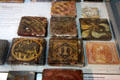 Collection of Medieval English paving tiles from Monasteries & Royal buildings at Potteries Museum & Art Gallery. Hanley, Stoke-on-Trent, England.