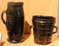 Red clay Tygs from North of England at Potteries Museum & Art Gallery. Hanley, Stoke-on-Trent, England.