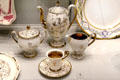 Wedgwood hand-painted bone china coffee set in Empire shape by Thérèse Lessore Jr at World of Wedgwood. Barlaston, Stoke, England.