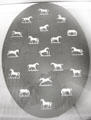 Plaque with 19 horse studies by Edward Burch of Wedgwood after work of George Stubbs to mark Stubbs' history with Wedgewood at World of Wedgwood. Barlaston, Stoke, England.