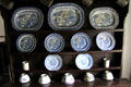Sideboard rack with blue porcelain in Ballydugan Weaver's house at Ulster Folk Park. Belfast, Northern Ireland.