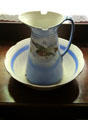 Pitcher & wash basin in weavers cottage at Ulster American Folk Park. Omagh, Northern Ireland.