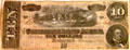 Confederate $10 bill shows galloping mounted artillery at Ulster American Folk Park. Omagh, Northern Ireland.