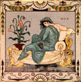 Earthenware tile depicting Night exhibited at Paris Exhibition of 1878 by Walter Crane & made by Maw & Co, Broseley, Shropshire at British Museum. London, United Kingdom.