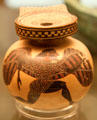 Middle Corinthian pottery Aryballos with winged figure from Corinth at British Museum. London, United Kingdom.