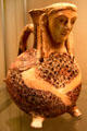 Terracotta flask in form of siren with feather perhaps made in Crete from Kythera at British Museum. London, United Kingdom.