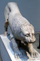 Crouching lioness sculpture guarding Nereid Monument but may predate the building at British Museum. London, United Kingdom.