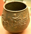 Roman era pottery jar with chariot racers from Colchester Essex at British Museum. London, United Kingdom.