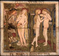 Judgment of Paris ceramic tile by Edward Burne-Jones made by Morris, Marshall, Faulkner & Co at Morris Gallery. London, United Kingdom.