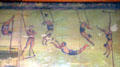 Lithographed circus poster with trapeze artists at Bird Cage Theatre. Tombstone, AZ.