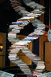 Tech Museum of Innovation DNA double helix model made from books. San Jose, CA.