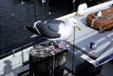 Gull over boats at fisherman's wharf. Monterey, CA.