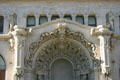 Churrigueresque decorations of arch over entry of Million Dollar Theater where actors like Charlie Chaplin, Lillian Gish & Mary Pickford attended premiers. Los Angeles, CA.