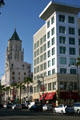 Streetscape along Hollywood Blvd. with First National Bank of Hollywood & Fredericks of Hollywood buildings. Hollywood, CA.