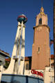 Globe atop tower of Crossroads of the World mall. Hollywood, CA.