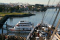 View from Queen Mary to West Ocean Blvd. bridge over entry to Cerritos Channel. Long Beach, CA.