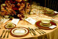 Gold & red-rimmed Presidential China used by the Reagans at Reagan Museum. Simi Valley, CA.