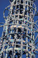 Watts Towers detail of steel structure with cemented skins of shards of pottery, glass, shells. Los Angeles, CA.