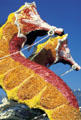 Rose Parade detail of two seahorses made of flowers. Pasadena, CA.