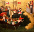 Arrival of St Ursula at Cologne tempera painting by Bernardo Daddi at J. Paul Getty Museum Center. Malibu, CA.
