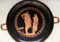 Greek terracotta red-figure wine cup with boy holding lyre from Athens at Getty Museum Villa. Malibu, CA.