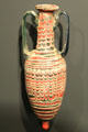 Greek blue glass perfume flask with white & red feathered decoration at Getty Museum Villa. Malibu, CA.
