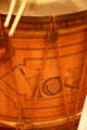 Inlaid wood detail of Grand Army of the Republic drum at Lincoln Shrine. Redlands, CA.