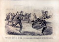 Confederate President Jefferson Davis attempting to flee dressed in women's clothing graphic by Currier & Ives at Lincoln Shrine. Redlands, CA.