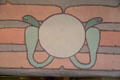 Pair of cobras etched on fireplace at Clarke Estate. Santa Fe Springs, CA.