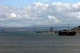 Suspension sections of Oakland Bay Bridge seen from Marin County. San Francisco, CA.