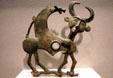 Bronze cheekpiece of horse bridle in form of mythical creature from Iran at Asian Art Museum. San Francisco, CA.
