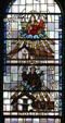 San Rafael Arcangel & San Francisco de Solano missions in stained glass at Mission Dolores. San Francisco, CA.