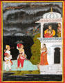 Lovers parting during rainy night watercolor from Rajasthan, India at Asian Art Museum. San Francisco, CA.