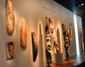 Collection of masks from New Guinea at de Young Museum. San Francisco, CA.