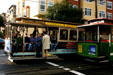 Cable cars passing each other. San Francisco, CA.