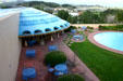 Marin County Civic Center patio & pool area. Marin, CA.