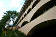 Marin County Civic Center building from below. Marin, CA.