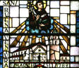 Stained glass detail of San Buenaventura Mission. CA.