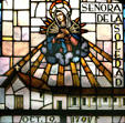 Stained glass detail of Nuestra Señora de la Soledad Mission. CA.
